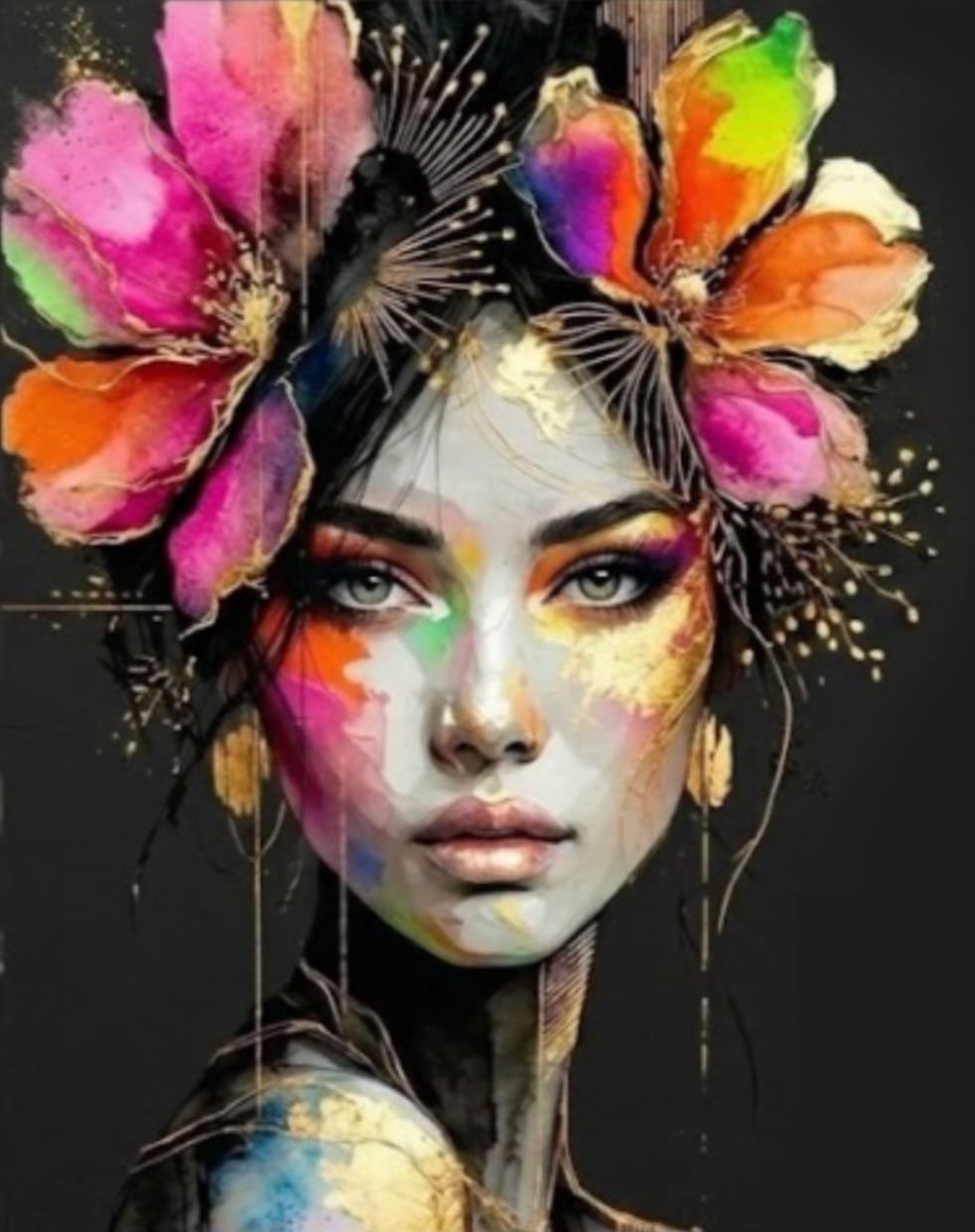 Retrato artístico con flores de colores, imagen de La Bohemia